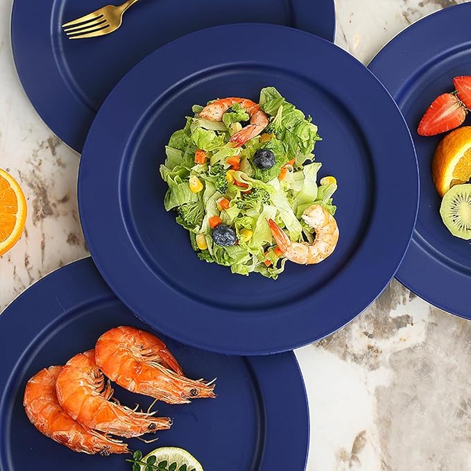 Berglander Plastic Plates Set of 8 Pieces 10", Blue Reusable Flat Dinner Plates, Salad Plates, Pasta Bowls, Dishes Set Easy to Carry for Home, Garden, Picnic, Camping, Outdoor