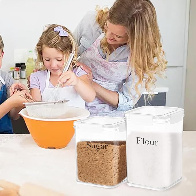Set Of 2 Large Food Storage Jars 5L&4L - Airtight Containers with Lids,Flour Sugar Storage Containers Set with Spoon-Kitchen Canisters for Sugar,Flour,Coffee,Pantry Organization Saver Keeper