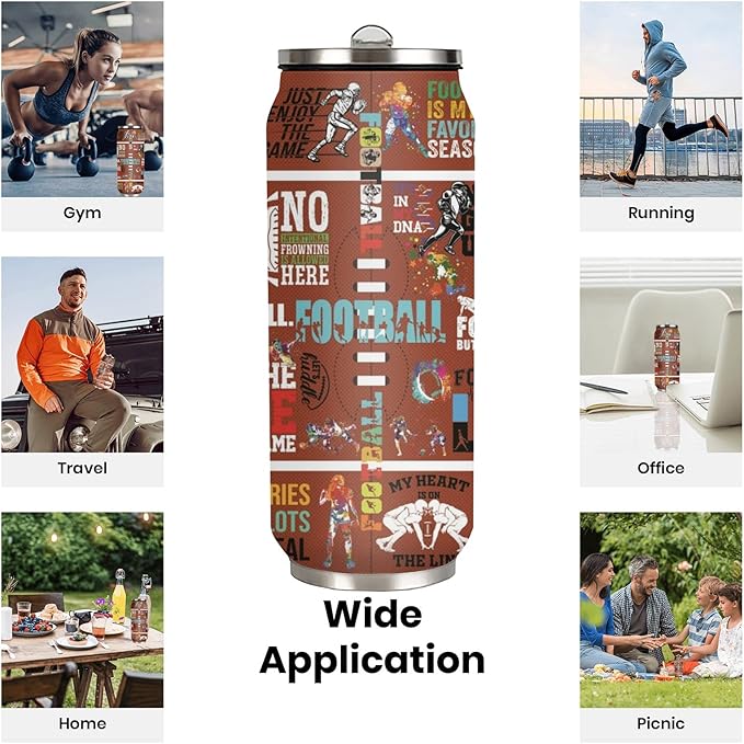 Football Tumbler Cup With Lid - Travel Mug, Birthday Gift for Football Lovers - Stainless Steel Vacuum Coffee Cup for Women Men, 17 Oz