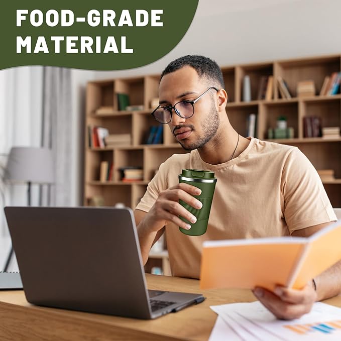 Insulated Coffee Tumblers with Flip Lid 12oz / 17oz, Stainless Steel Travel Coffee Mug Leak Proof, Vacuum Insulated Coffee Mug Reusable Cup, Keeps Cold and Hot for Coffee Tea