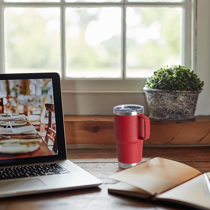 20oz Tumbler with Lid, Stainless Steel Tumbler with Handle, Metal Insulated Travel Coffee Mug with Handle, Double Wall Vacuum Spill Proof Tumbler Cup, Red 1 Pack