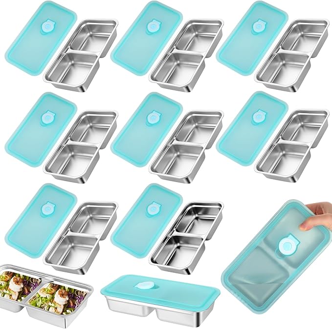 8 pcs Stainless Steel Snack Containers with Lids, Multi Compartment Reusable Grab and Go Snack Boxs, for Food Pack Take-Out Condiments, Dips, Leakproof, for Travel and Outdoor Camping