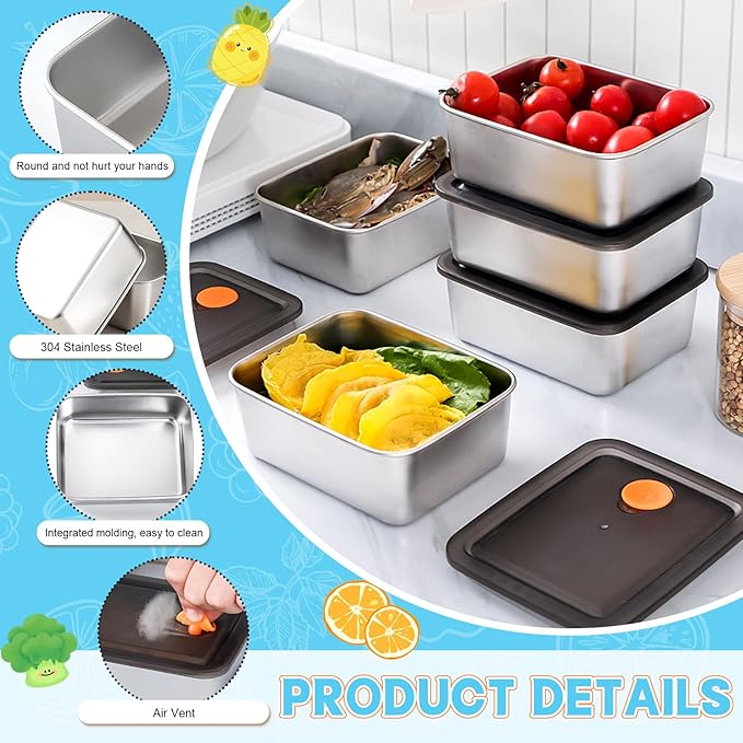 10 Set Stainless Steel Food Storage Containers with Lids, Reusable Metal Meal Prep Containers, Leak-Proof Stackable Storage Boxes, Dishwasher and Freezer Safe, Durable Bento Snack Boxes(20oz)