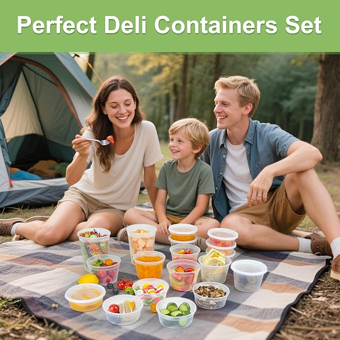 60 Sets (120-Piece) Deli Containers with Lids 8 oz, Leak-Proof & BPA Free Airtight Takeout Plastic Food Storage Containers for Soup, Freezer/Microwave/Dishwasher Safe