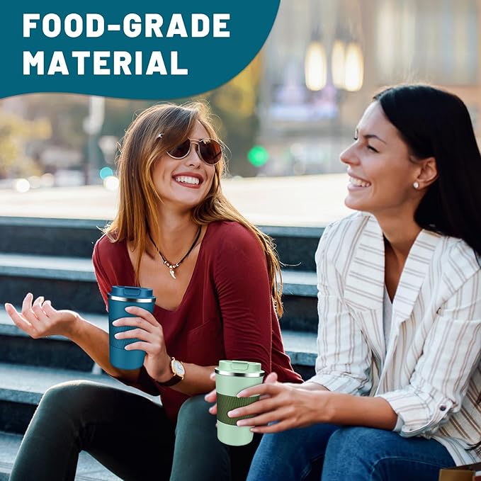 Insulated Coffee Tumblers with Flip Lid 12oz / 17oz, Stainless Steel Travel Coffee Mug Leak Proof, Vacuum Insulated Coffee Mug Reusable Cup, Keeps Cold and Hot for Coffee Tea