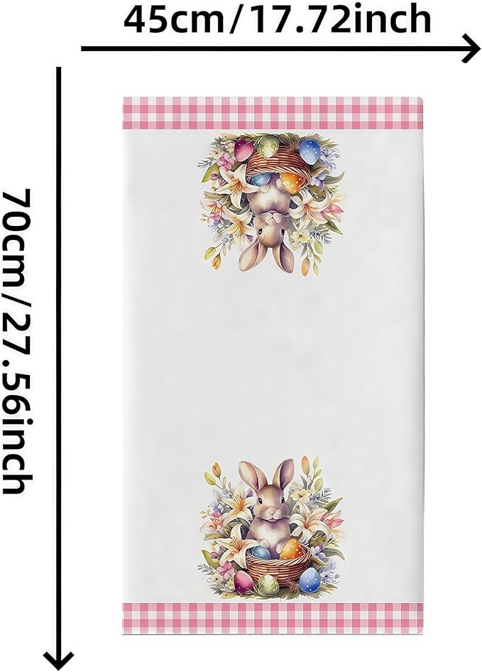 2-Pack Easter Dish Towels - Bunny & Egg Printed Kitchen Towels Set (17.7"x27.5"), Reusable Holiday Decorations & Spring Gift Accessories
