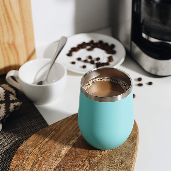 MEWAY Stemless 12 OZ Wine Tumbler Glasses with Lid -Insulated Double Wall Vacuum Stainless Steel Travel Tumbler with Straw,for Woman Under 10 dollars (Light Green,1)