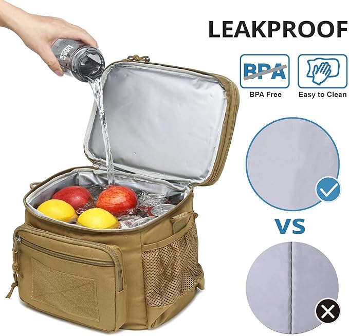 ATRIPACK Lunch Bag for Men, Double Deck Tactical Lunch Box Work with Shoulder Strap MOLLE Webbing Large Lunch Cooler Leakproof Insulated (Brown)