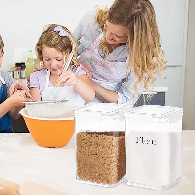 Set Of 2 Large Food Storage Jars 5L - Airtight Containers with Lids,Flour Sugar Storage Containers with Free Spoon-Kitchen Canisters for Sugar,Flour,Coffee,Pantry Organization Keeper Box