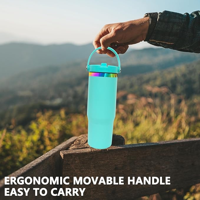 30 oz Tumbler Bulk with Handle and Straw, Vacuum Insulated Tumblers with Flip Straw and Top Handle, Leakproof Powder Coated Tumbler, Stainless Steel Travel Mug for Coffee Water (Blue, 8 Pack)