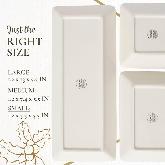 Spode Christmas Tree 3-Piece Dessert Trays, Serveware - Holiday Dinnerware & Decorative Tray, Holiday Winter Serving for All Parties & Occasions - for Snacks, Appetizers, Cookies