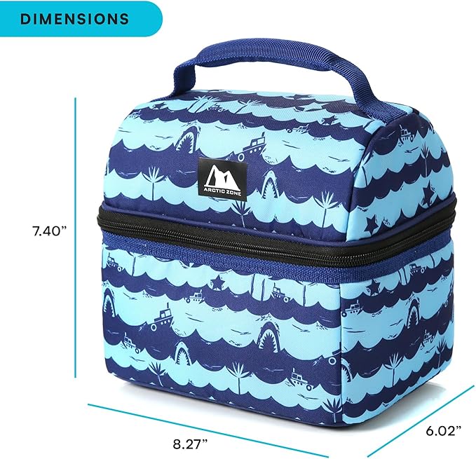 Arctic Zone Kids Lunch Bucket Combo with 210g Ice Pack and Sandwich Container, Deep Shark