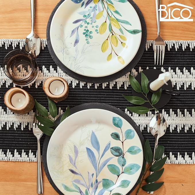 Bico Botanical Valley Salad Plates Set of 4, 8.75 Inch Ceramic Dessert Plates for Salad, Appetizer, Side Dishes, Microwave and Dishwasher Safe, Gift for Housewarming and Thanksgiving