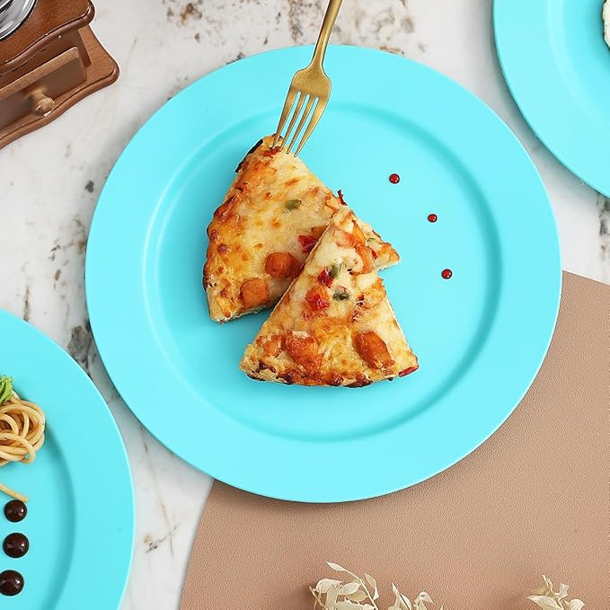 Berglander Plastic Plates Set of 8 Pieces 10", TF Blue Reusable and Flat Dinner Plates, Salad Plates, Pasta Bowls, Dishes Set Easy to Carry for Home, Garden, Picnic, Camping, Outdoor