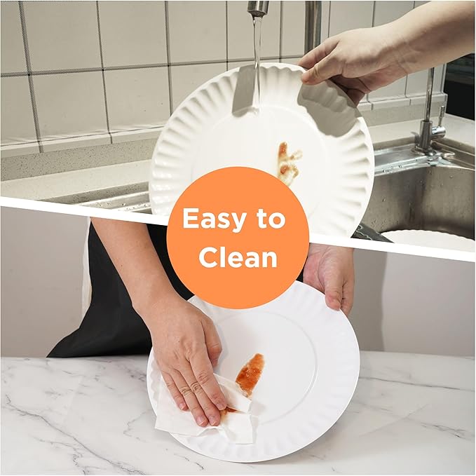 TP 8 inch Plates Set of 8, Melamine Round Plates for Salad Appetizer Dinner Lunch, Dessert Dishes for Indoors and Outdoors, White