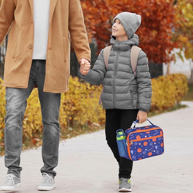 Bagseri Lunch Bag for Boys - Kids Lunch Bag Insulated Leak-Proof and Reusable Kids Lunch Box with Water Bottle Holder Toddler Lunchbox for Daycare and School, Blue Basketball