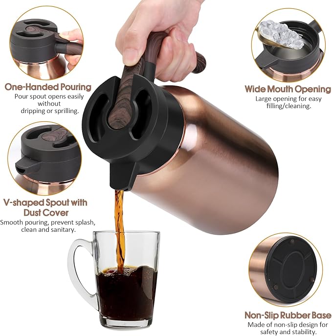 51oz Thermal Coffee Carafe, Stainless Steel Carafes for Hot Liquids 12 Hours, Insulated Coffee Carafes For Keeping Hot Coffee, Hot Water, Tea, Hot Beverage (Gold)
