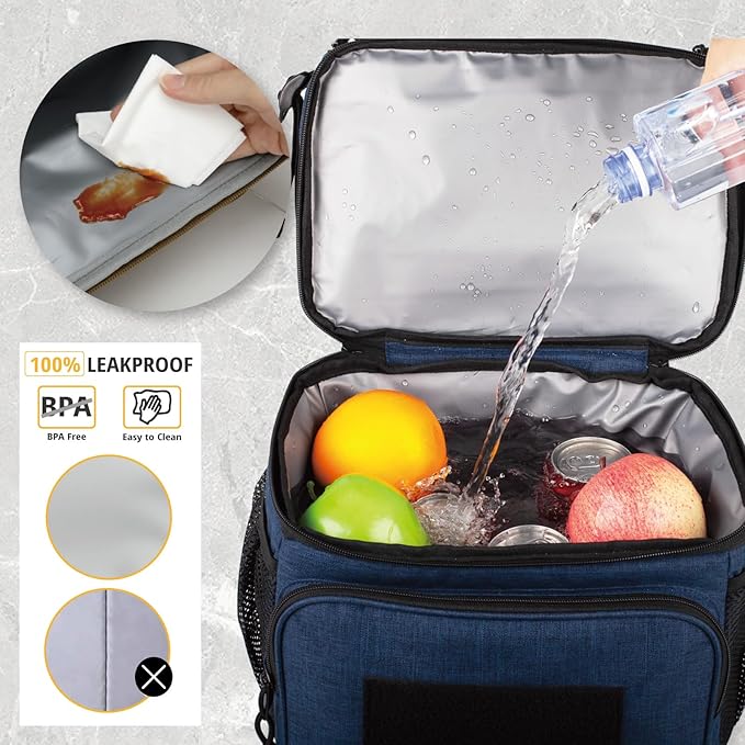 ATRIPACK 2 Compartment Lunch Bag for Men Adult, Tactical Lunch Box Leakproof Insulated Large Cooler Bag for Work with Adjustable Shoulder Strap Flag Double Layer Lunch Pail(Blue)