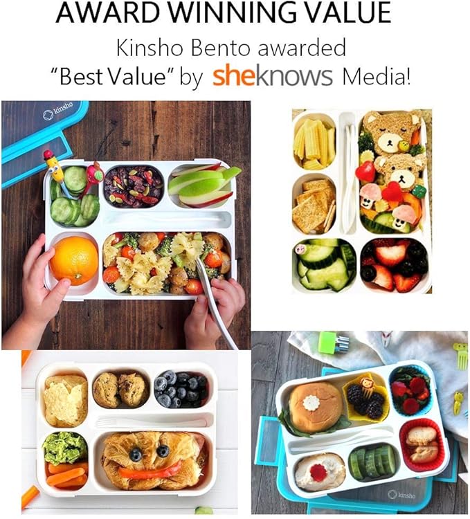 Bento-Box with Bag and Ice Pack Set. Lunch Boxes Snack Containers for Kids Boys Girls Adults. 6 Compartments, Leakproof Portion Container Boxes Insulated Bags for School Lunches, Blue