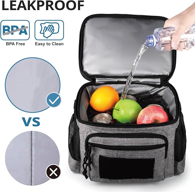 ATRIPACK Lunch Bag for Men, Double Deck Tactical Lunch Box Work with Shoulder Strap MOLLE Webbing Large Lunch Cooler Leakproof Insulated (Grey)