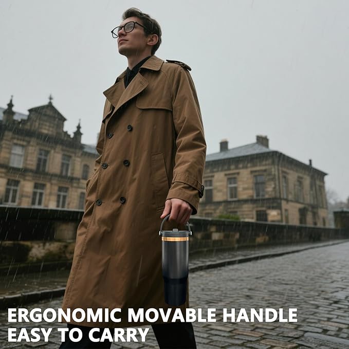 30 oz Tumbler with Handle and Straw, Vacuum Insulated Tumblers with Flip Straw and Top Handle, Leakproof Powder Coated Tumbler, Stainless Steel Travel Mug for Coffee Water (Black, 1 Pack)