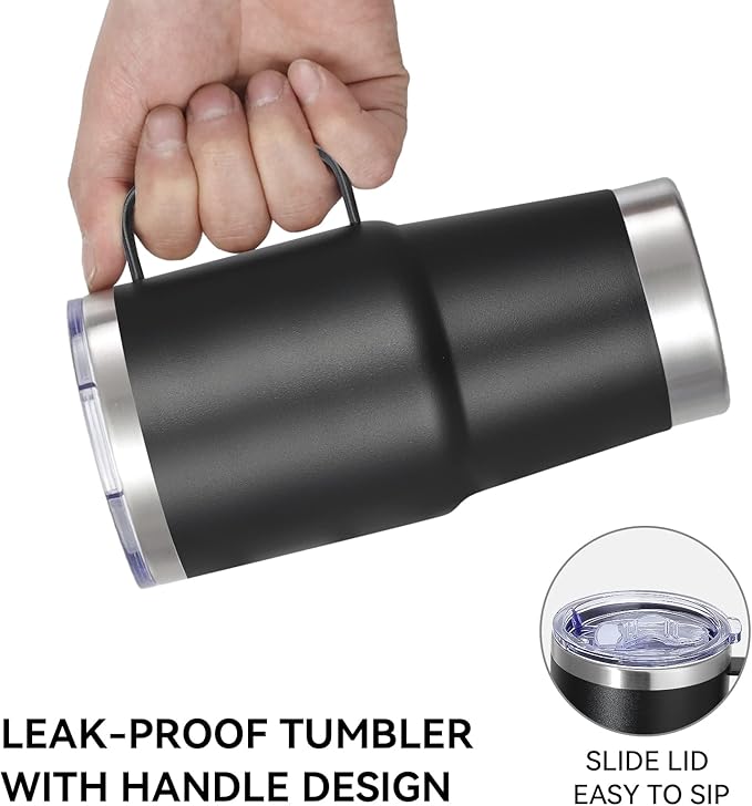 VEGOND 20 oz Tumbler Bulk with Handle Lid and Straw, Stainless Steel Insulated Travel Coffee Mug Set, Spill Proof Double Wall Metal Tumblers Cups, Black 6 Pack