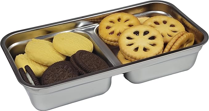 Stainless Steel Snack Containers,2 Compartment Reusable Snack Containers with Lids,Snack Box,Stainless steel lunch containers for Travel,Office,Outdoor Camping,Daily Use(4PCS)