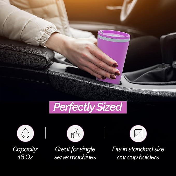 Copco Cone Desk Mug, 16 Ounce - Double Wall Insulated Travel-Friendly Mug with Lid and Handle, Microwave & Dishwasher Safe, BPA-Free Mug, Desk-Friendly & Car Cup Holder Compatible (Purple)