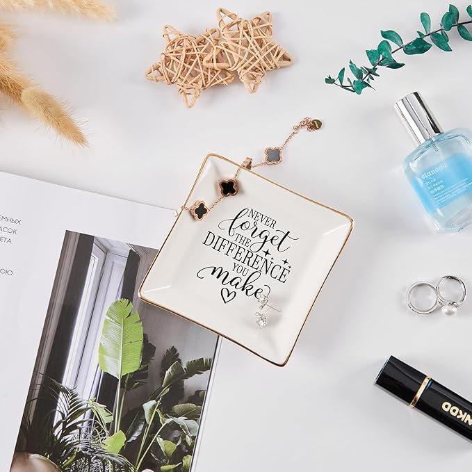 Thank You Gifts for Women Coworker Nurse Teacher Employee Appreciation Gift, Goodbye Farewell Going Away Retirement Gift for Woman Boss - Never Forget The Difference You Make Jewelry Dish