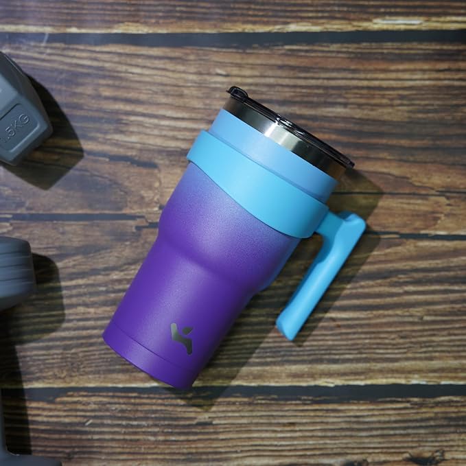 40 oz Tumbler with Handle and 2 Straw 2 Lid, Insulated Water Bottle Stainless Steel Vacuum Cup Reusable Travel Mug,Ocean Dream