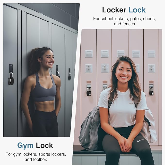 Puroma Combination Lock 2 Pack 4 Digit Waterproof Locker Locks Secure Outdoor Padlock for Gym Lockers, Toolboxes, Gates, Fences, Storage, Sports Locker, Cabinets (Rose Pink & Black)