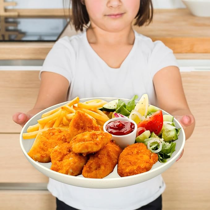 Wrova Large Wheat Straw Dinner Plates - 11 Inch Set of 8 - Unbreakable, Dishwasher & Microwave Safe - Deep Edge for Kitchen & Camping (Beige)