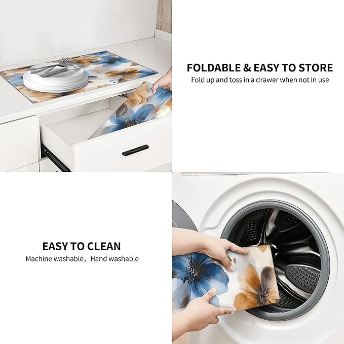 Watercolor Flowers Dish Drying Mat for Kitchen Counter Microfiber Super Absorbent Non-Slip Dish Drying Pad for Countertops Dishes Utensils Stylish Quick-Dry Machine Washable 18x24 Inch