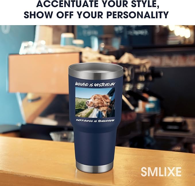 Personalized Custom Tumbler Print in USA 30oz Stainless Steel Coffee Cup with Lid & Straw Double Wall Insulated Tumbler with Colorful Text Logo Photo