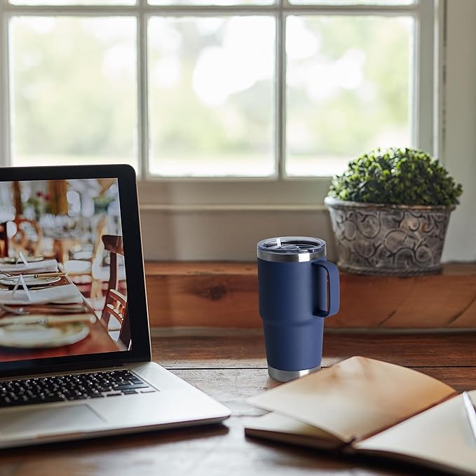 20oz Tumbler Bulk with Lid, Stainless Steel Tumbler Bulk with Handle, Metal Insulated Travel Coffee Mug Set with Handle, Double Wall Vacuum Leak Proof Tumbler Cup, Navy 6 Pack