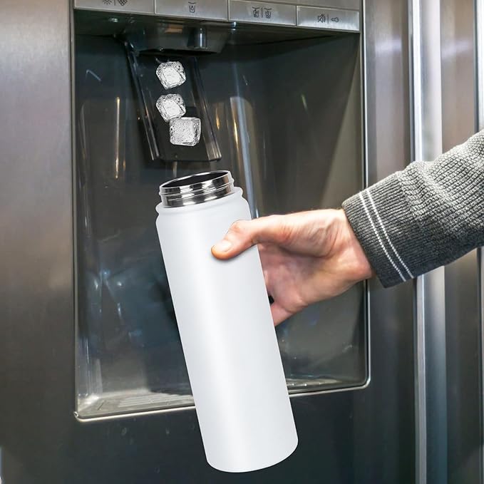 24 oz Insulated Water Bottle with Straw, Stainless Steel Double Wall Vacuum Thermos with Straw Lid Leak Proof, Wide Mouth Lid, Keep Cold and Hot