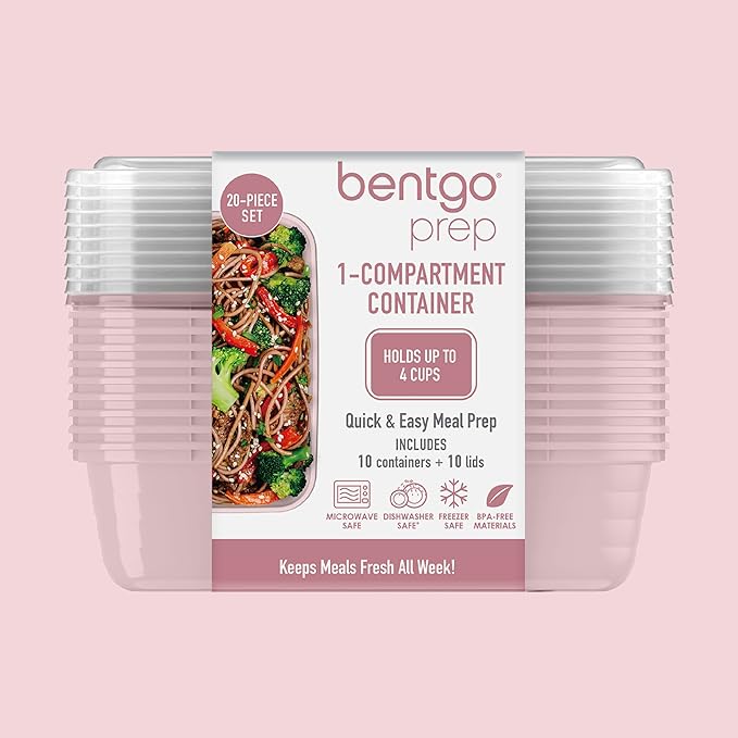 Bentgo Prep - 20-Piece 1-Compartment Reusable Meal Prep Containers with Lids, PFAS & BPA Free Materials, Durable, Microwave, Freezer, & Dishwasher Safe To Go Food Storage (Blush Pink)
