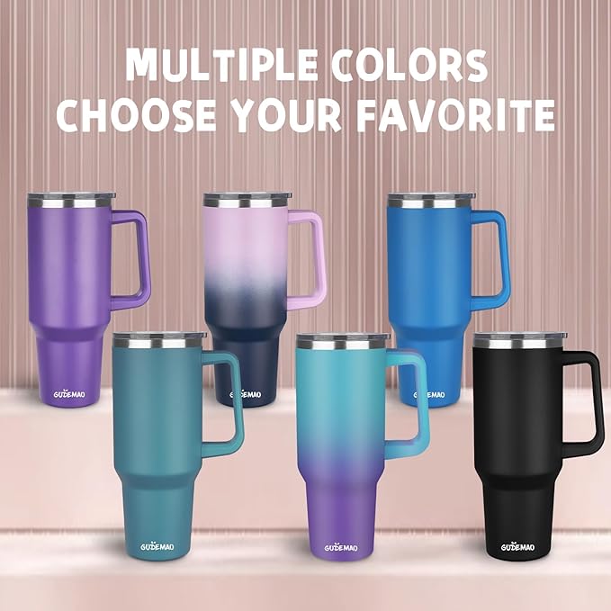 40 oz Insulated Coffee Mug with Ceramic Coating, Stainless Steel Travel Coffee Tumbler with Handle Lid and Straw, Double Wall Leak-Proof Coffee Travel Mug Keeps Drink Hot and Cold (Black)