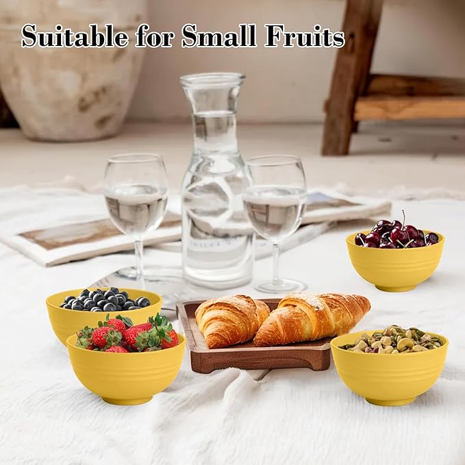 Wrova wheat straw icecream bowls 10oz set of 8 - Unbreakable Dessert Bowls Freezer Safe - Small Bowls for Yogurt,Snack and Fruits. Yellow