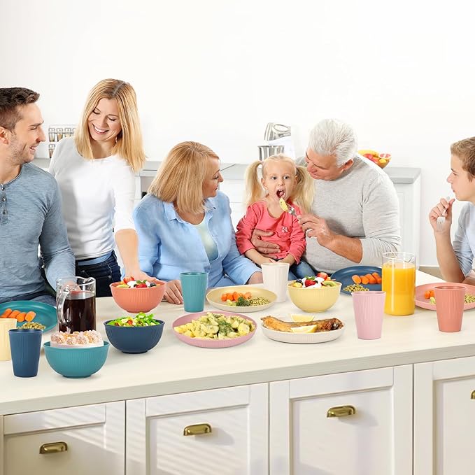 18PCS Wheat Straw Dinnerware Sets Unbreakable Reusable Dinnerware Set for 6, Microwave Dishwasher Safe Dinnerware for Outdoor Camping Dishes