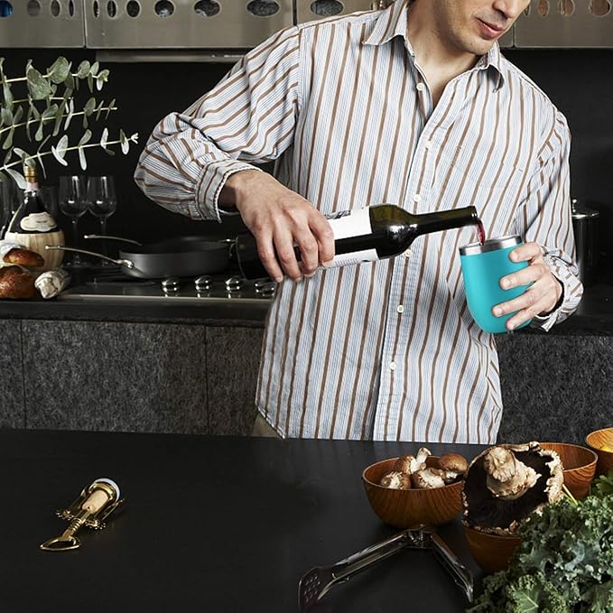 MEWAY 12oz Wine Tumbler 16 Pack Bulk Gifts for Women,Double Wall Vacuum Stainless Steel Travel Mug with Lid,Insulated Stemless Wine Cup Glass for Coffee,Cocktails(Turquoise,Set of 16)