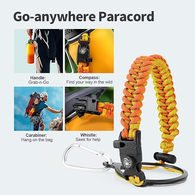 40 oz Insulated Water Bottle with Straw (Cold for 48 Hrs), Stainless Steel Triple Wall Vacuum Sports Water Jug, Leakproof Hydro Cup Flask with Paracord Handle & Straw Spout Lids & DIY Stickers