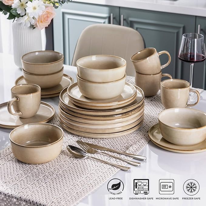 AmorArc Ceramic Dinnerware Sets,Round Reactive Glaze Stoneware Plates and Bowls Sets,Highly Scratch Resistant | Microwave & Dishwasher Safe,Service for 8 Dishes Set (24pc)
