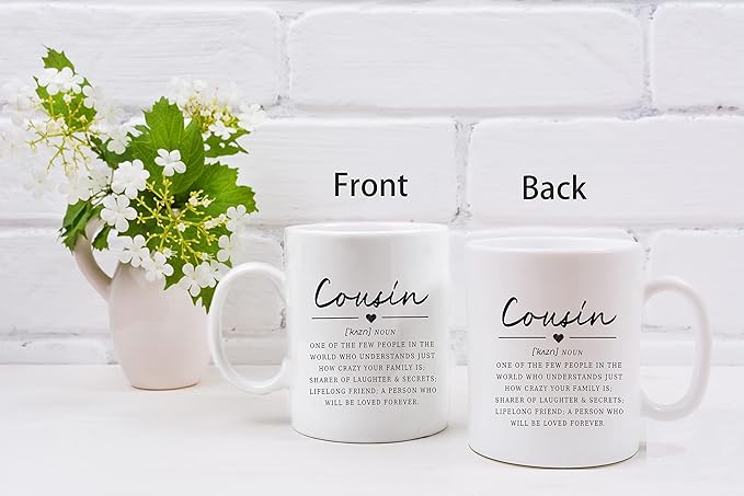 QASHWEY Cousin Definition Coffee Mugs Mug,CousinBirthday Christmas Wedding Gifts from Cousin,Inspirational CousinGift Double Side Printed Ceramic Mug Cup 11 Ounce