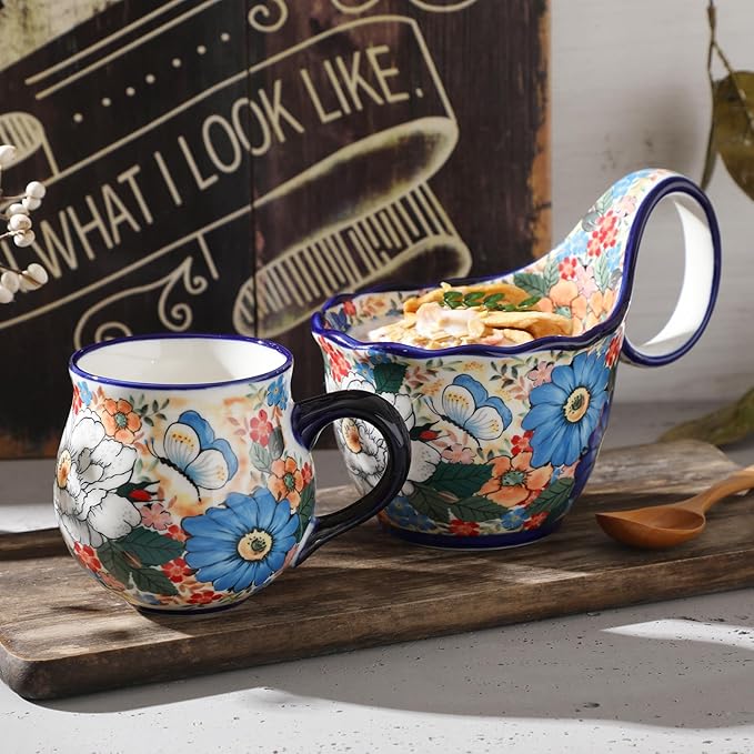 ALMA 2025 Updated Ceramic Coffee Mug 12oz/380ml,Floral Belly Mug for Women,Tea Cup For Mother,Microwave Oven Safe(Wildflower Waltz,Medium)