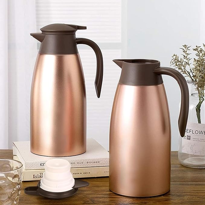 70oz Thermal Coffee Carafe, 2 Pack Airpot Insulated Coffee Urns Stainless Steel Vacuum Thermal Pot Dispenser for Coffee, Hot Water, Tea, Hot Beverage - Keep 12 Hours Hot, 24 Hours Cold (Rose)