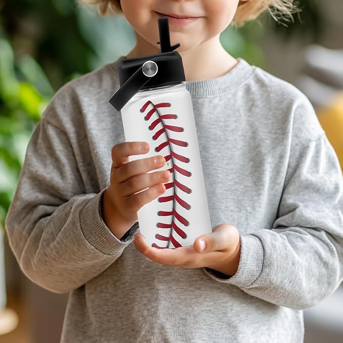 Baseball Gifts for Baseball Lovers Players Fan, 16 oz Water Bottle with Straw Lid, Sport Travel Stainless Steel Insulated Tumbler, Birthday Christmas Gifts