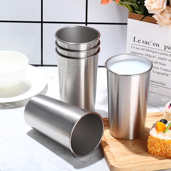 Bokon 12 Pack 20 oz Stainless Steel Cups Metal Cups Shatterproof Stacking Beer Pint Cups for International Coffee Day Bar Camping Restaurant Adults Travel Outdoor