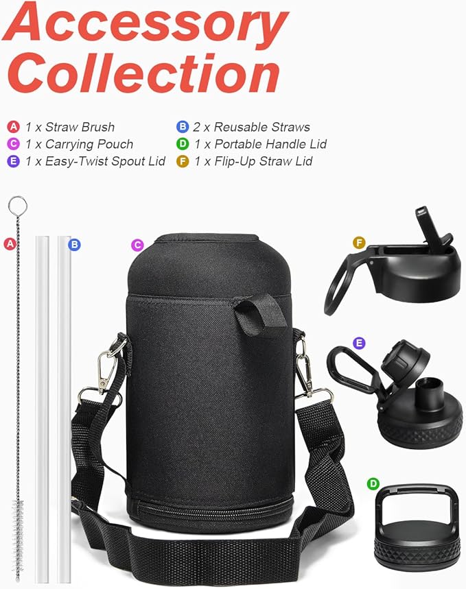 Water Bottle Insulated 64 oz with Straw & 3 Lids, Coolflask Half Gallon Water Jug Large Metal Stainless Steel Wide Mouth, Non-BPA Keep Cold 48H Hot 24H, Bubblegum Princess