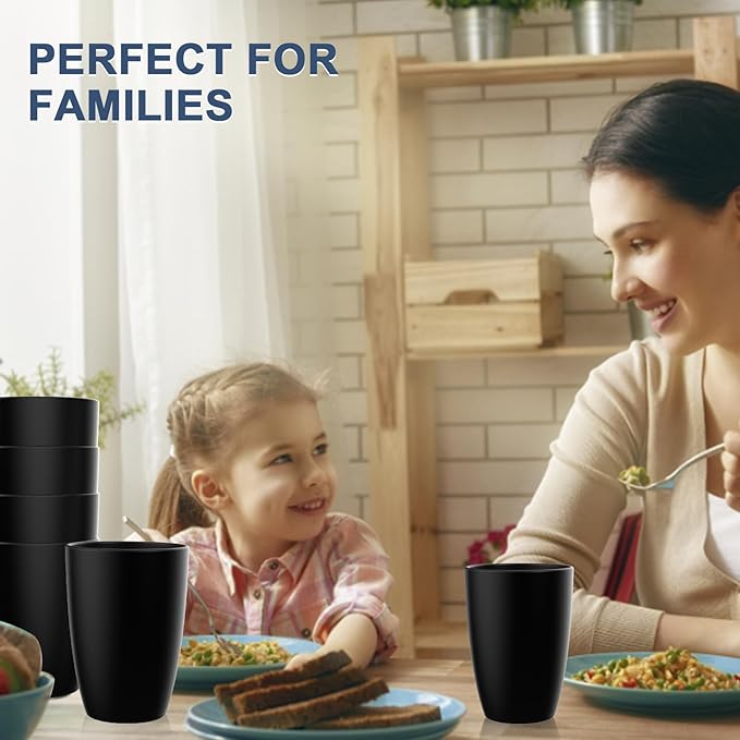 Wrova Wheat Straw Cups 6 PCS Good Alternative to Plastic Reusable Cups 20 oz Unbreakable Drinking Cup Reusable Dishwasher Safe Water Plastic Glasses Black